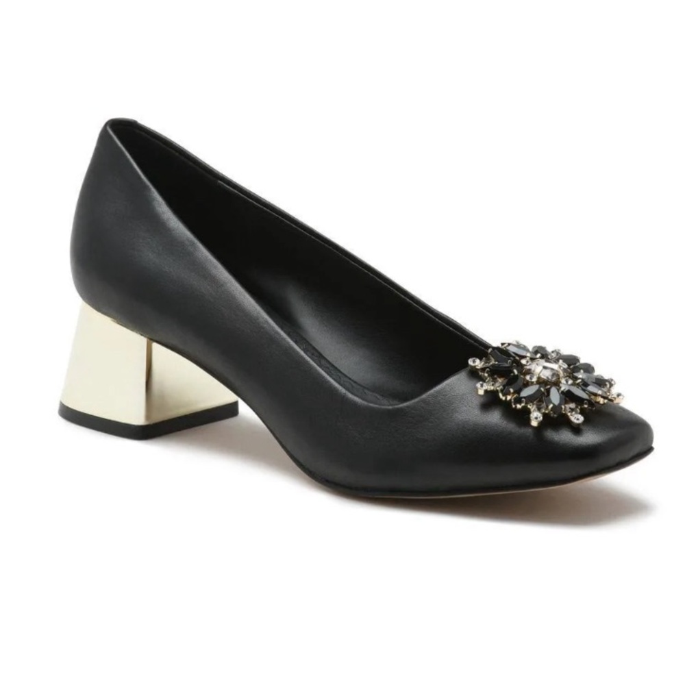 KARL LAGERFELD - Old Money Retroglam Halina Gold Leather Block heel Pump 9.5